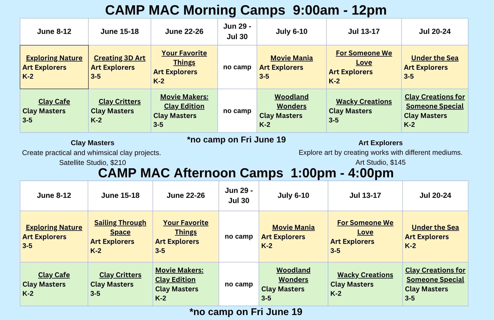 Camp MAC Schedule
